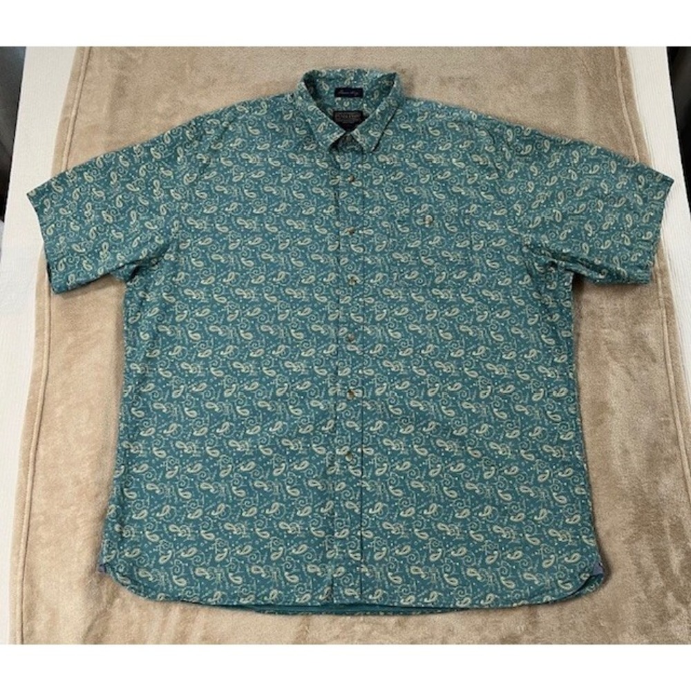 Pendleton Thomas Kay Shirt M's XXL Green Short Sleeve Paisley All Over Print EUC